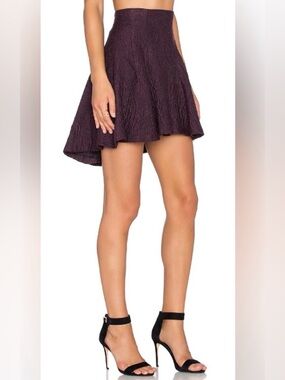 Alice + Olivia Plum Jacquard High-Low Skirt Size 4 Textured Flared Hem